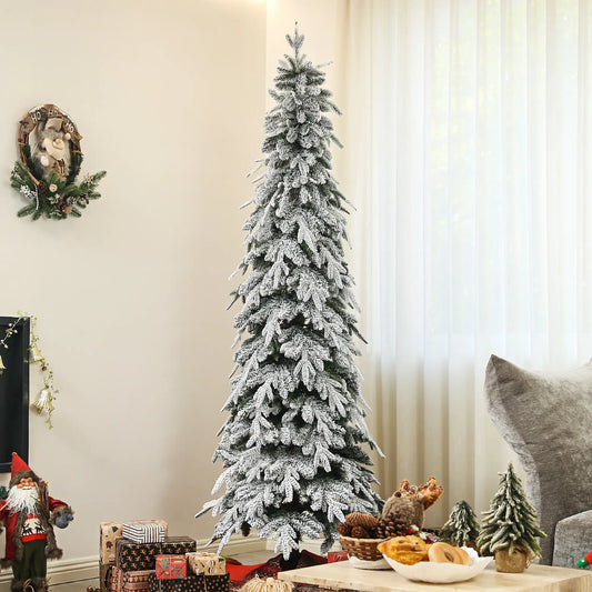7ft Flocked Artificial Christmas Tree, 800 Tips, Auto Open, Steel Base, Green Flocked Christmas Trees Green at Gallery Canada