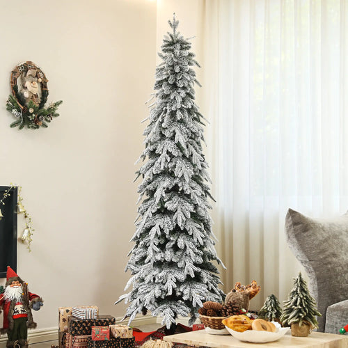 7ft Flocked Artificial Christmas Tree, 800 Tips, Auto Open, Steel Base, Green