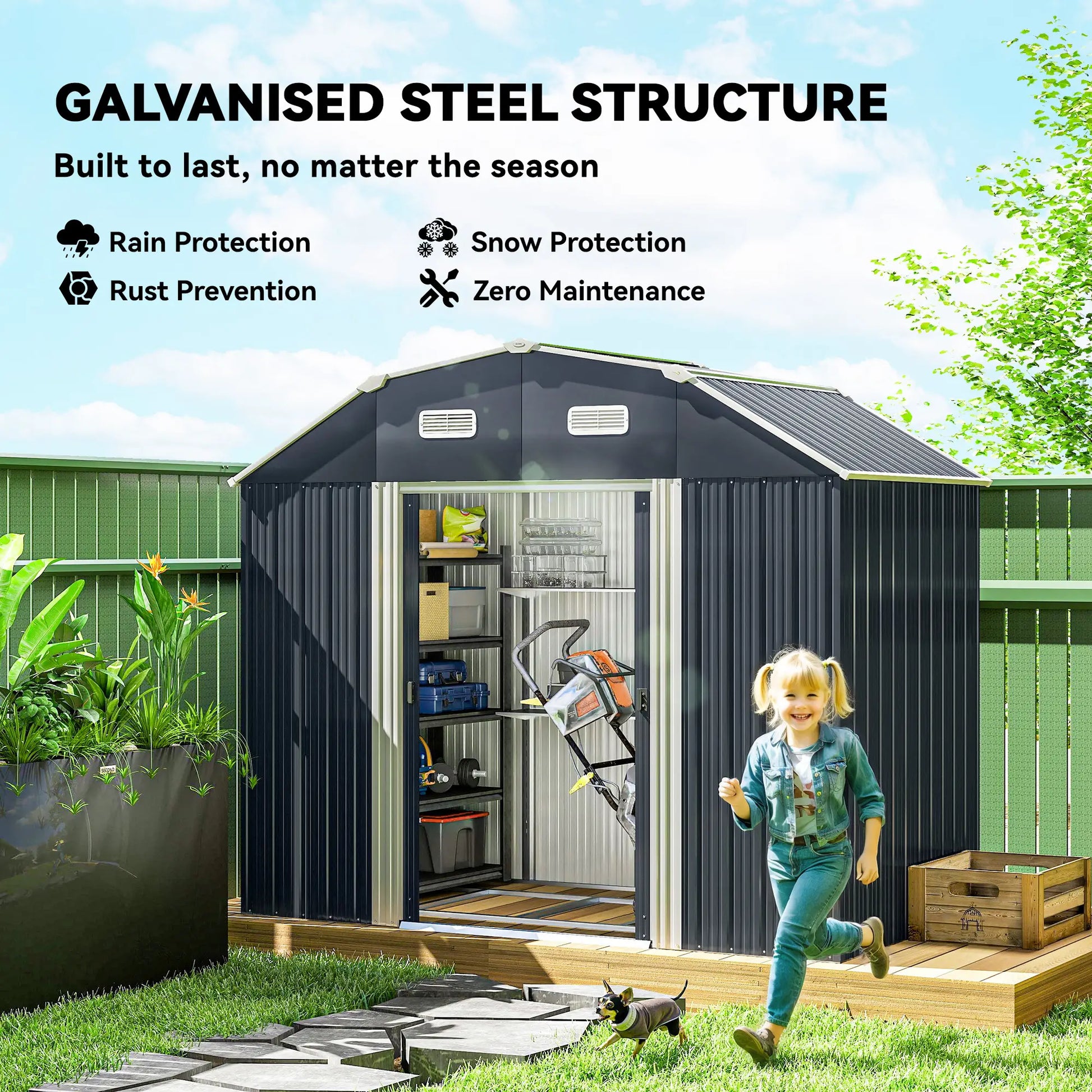 8' x 4' Galvanized Outdoor Storage Shed, Garden Shed, Adjustable Shelves Sheds at Gallery Canada