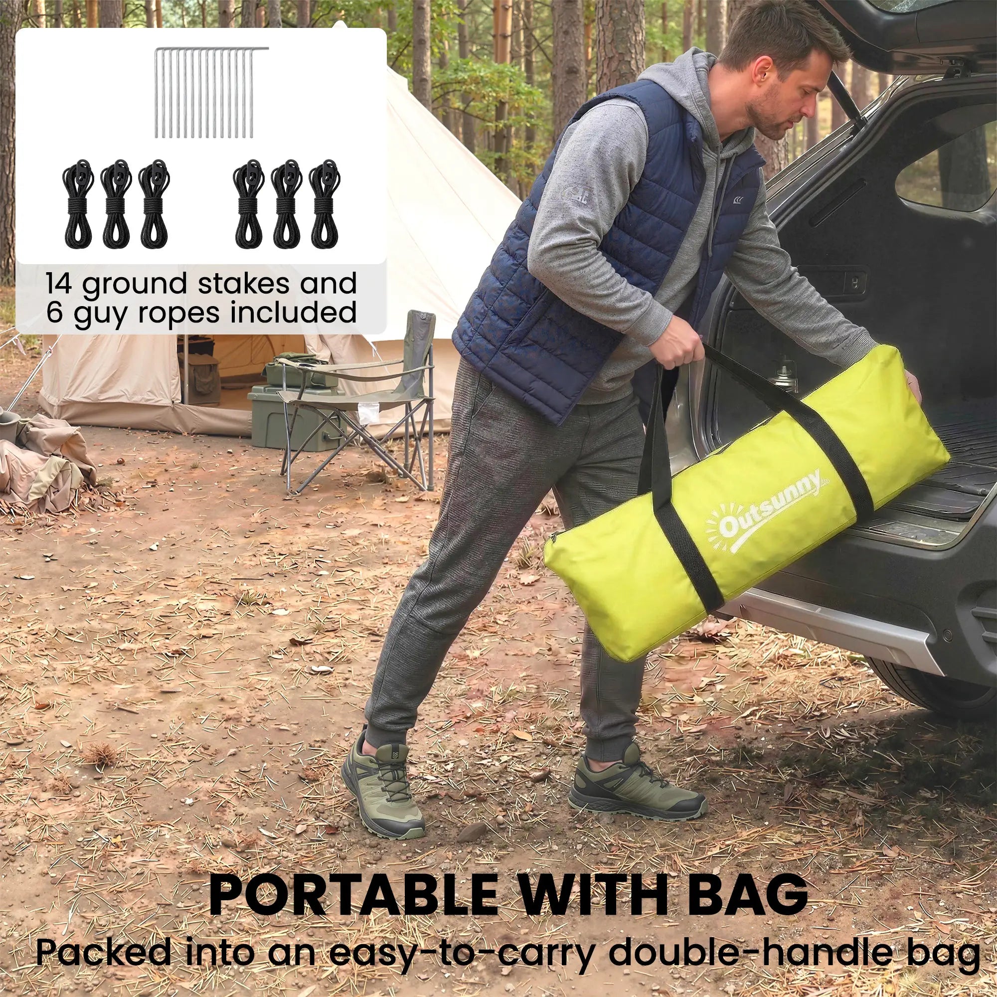 3-4 Person Camping Tent with 2 Rooms, 3000mm Waterproof Portable Family Tent with Carry Bag, Yellow Camping Tents at Gallery Canada