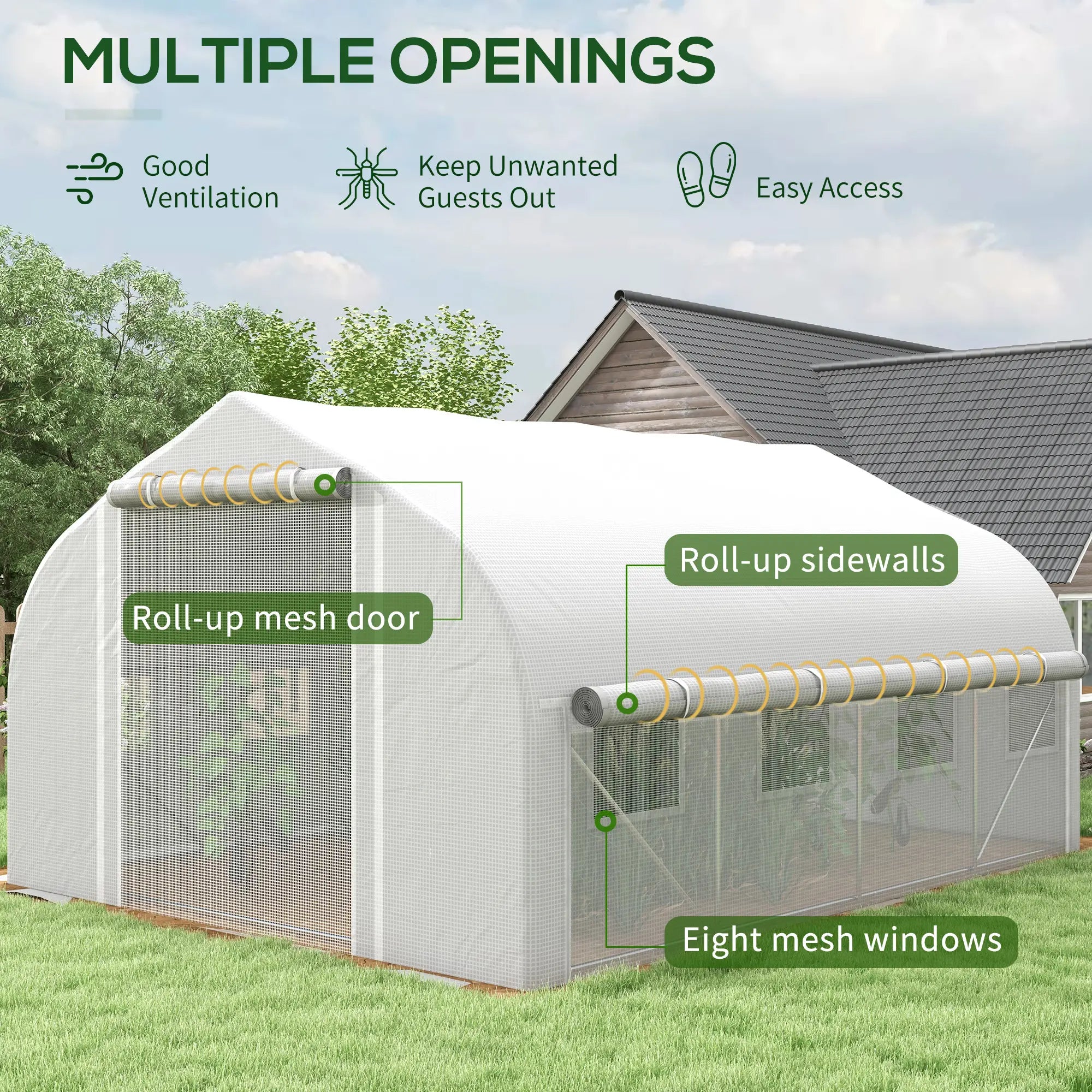 13 x 9.8ft Walk-in Greenhouse, Zipped Sidewalls, Mesh Door, White Tunnel Greenhouses at Gallery Canada
