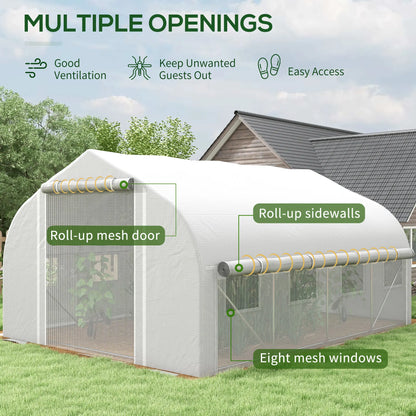 13 x 9.8ft Walk-in Greenhouse, Zipped Sidewalls, Mesh Door, White Tunnel Greenhouses at Gallery Canada