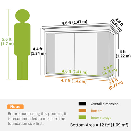 Abri de jardin métallique 5' x 3', maison d'outils avec portes doubles