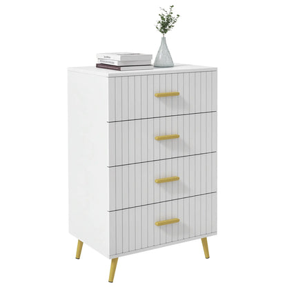 4 Drawer Cabinet, Bedroom Chest of Drawers, Aluminium Legs, Gold Handles, White Storage Cabinets at Gallery Canada