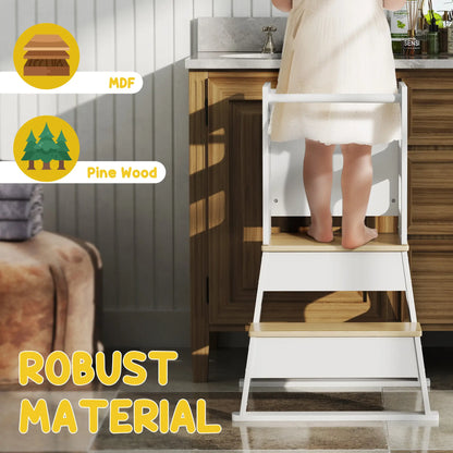 2 in 1 Toddler Tower with Chalkboard, Safety Rail, White Toddler & Kids Step Stools at Gallery Canada