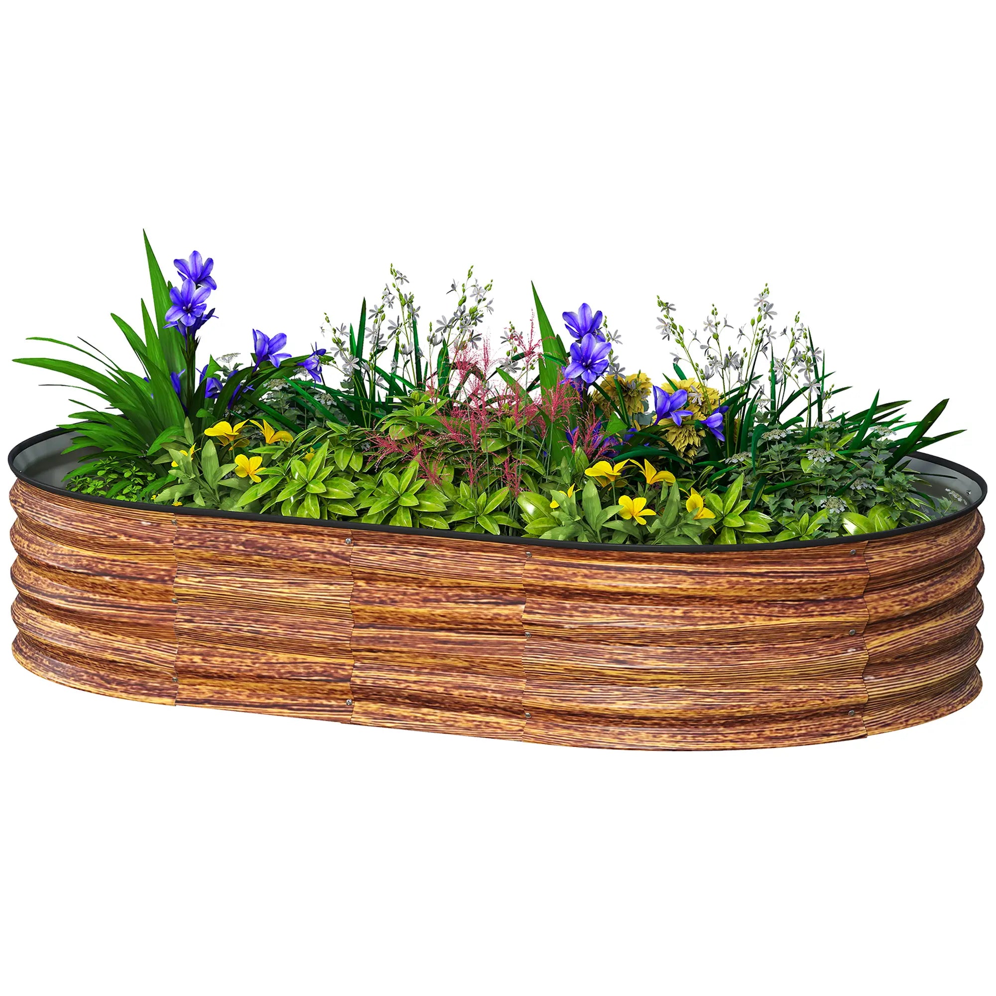5' x 3' x 1' Galvanized Raised Garden Bed, Brown Wood Effect, Brown