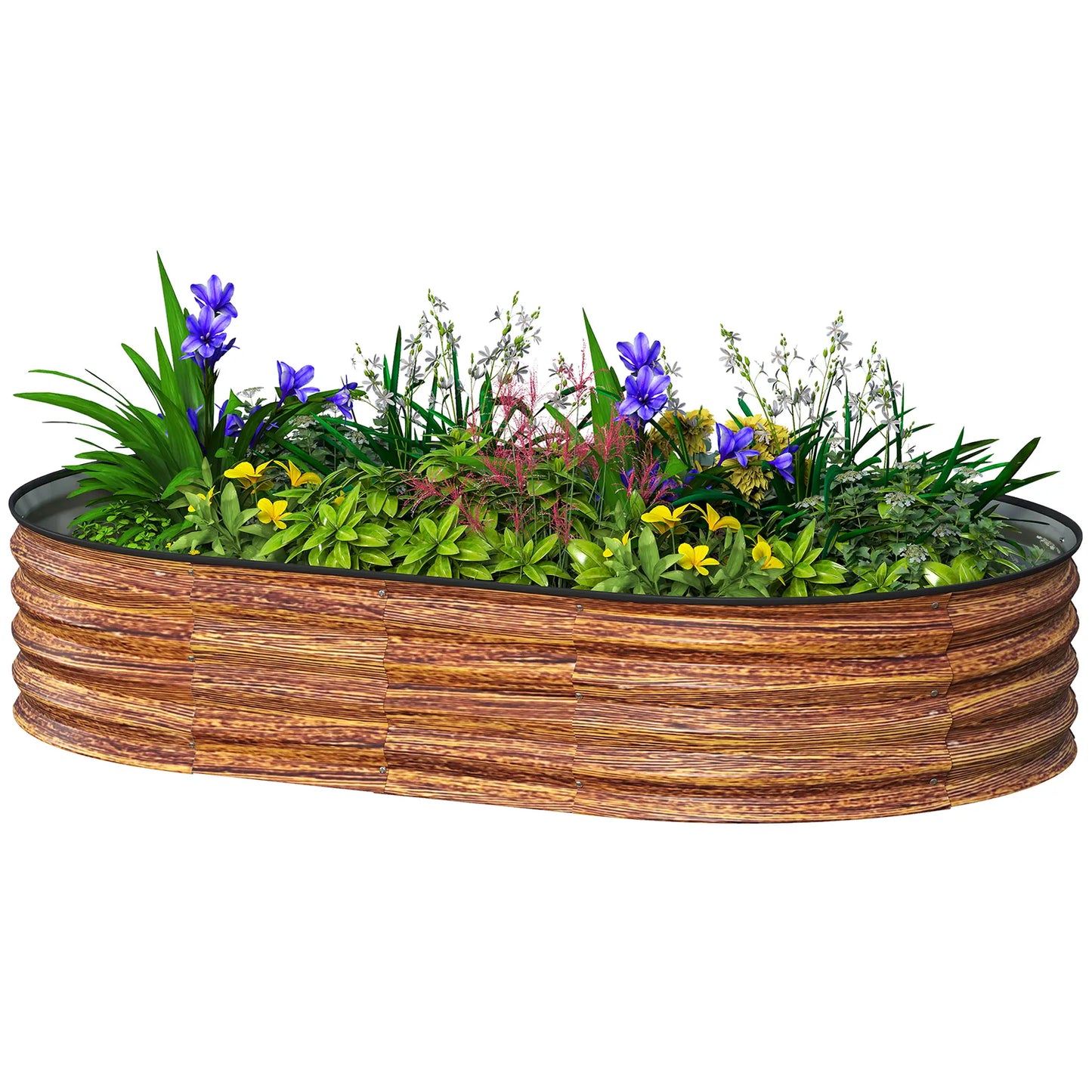 5' x 3' x 1' Galvanized Raised Garden Bed, Brown Wood Effect, Brown