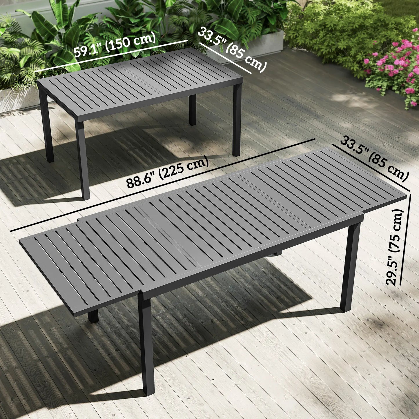 Expandable Outdoor Dining Table, 59"-89" Aluminum, Dark Grey Patio Dining Tables at Gallery Canada