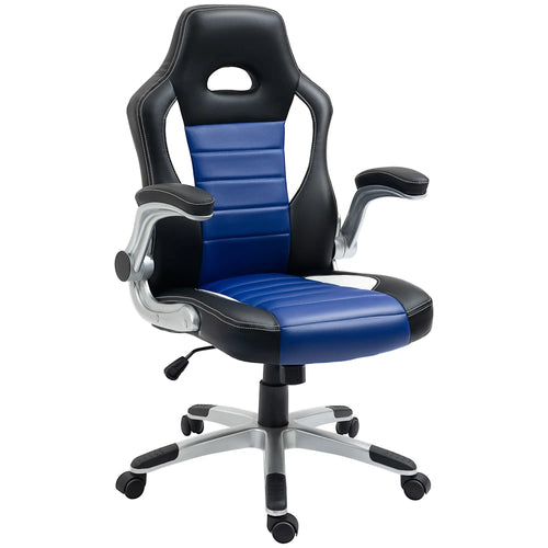 Racing Gaming Chair, PU Leather, Adjustable Height, Flip Up Armrest, Blue