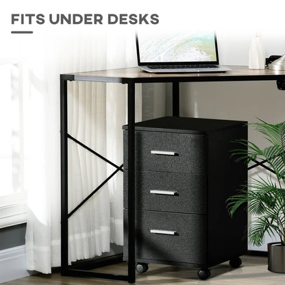 Mobile 3 Drawer File Cabinet with Wheels, Lock, Keys, Black Office Cabinets & Cupboards at Gallery Canada