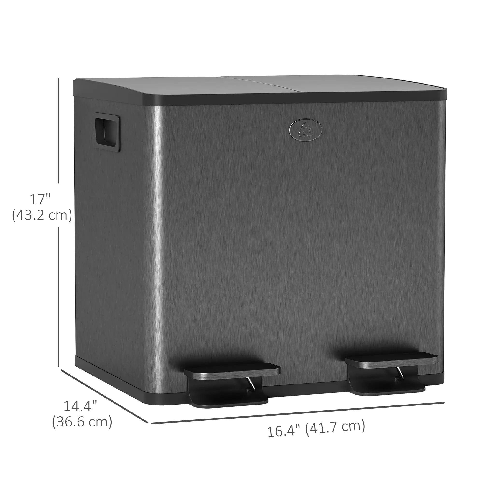 Dual Garbage Bin, Soft Close Trash Can, 2 x 15 Liter, Black Household Supplies at Gallery Canada