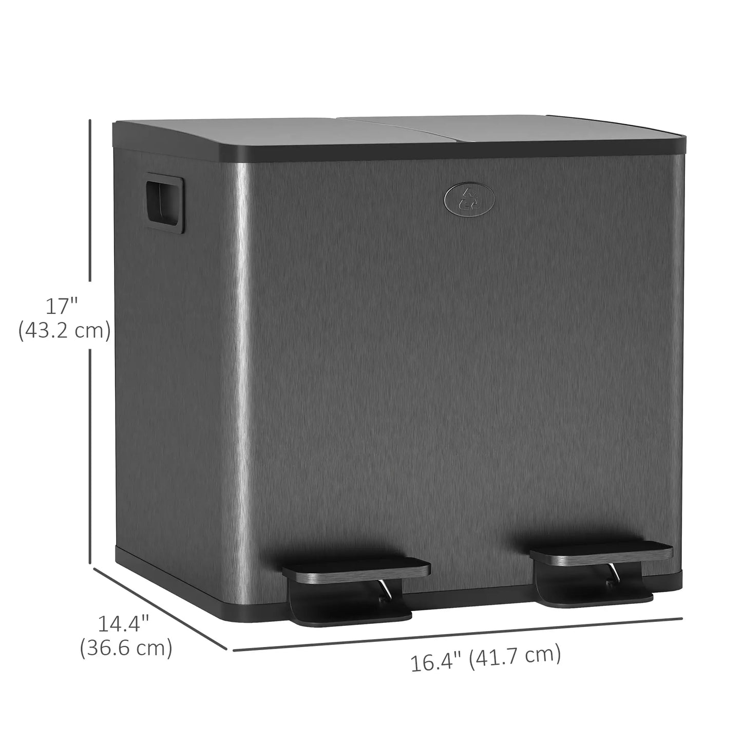 Dual Garbage Bin, Soft Close Trash Can, 2 x 15 Liter, Black Household Supplies at Gallery Canada