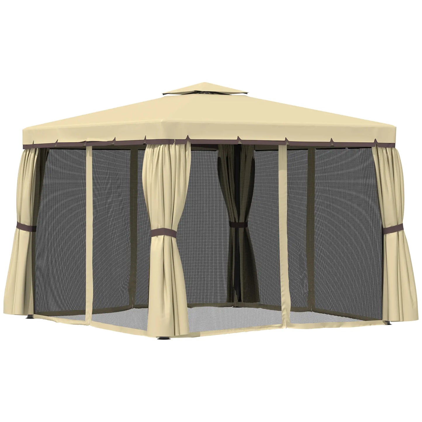 10' x 10' 2-Tier Gazebo, Zippered Mesh Sidewalls, Aluminum Frame, Beige Gazebos Beige at Gallery Canada