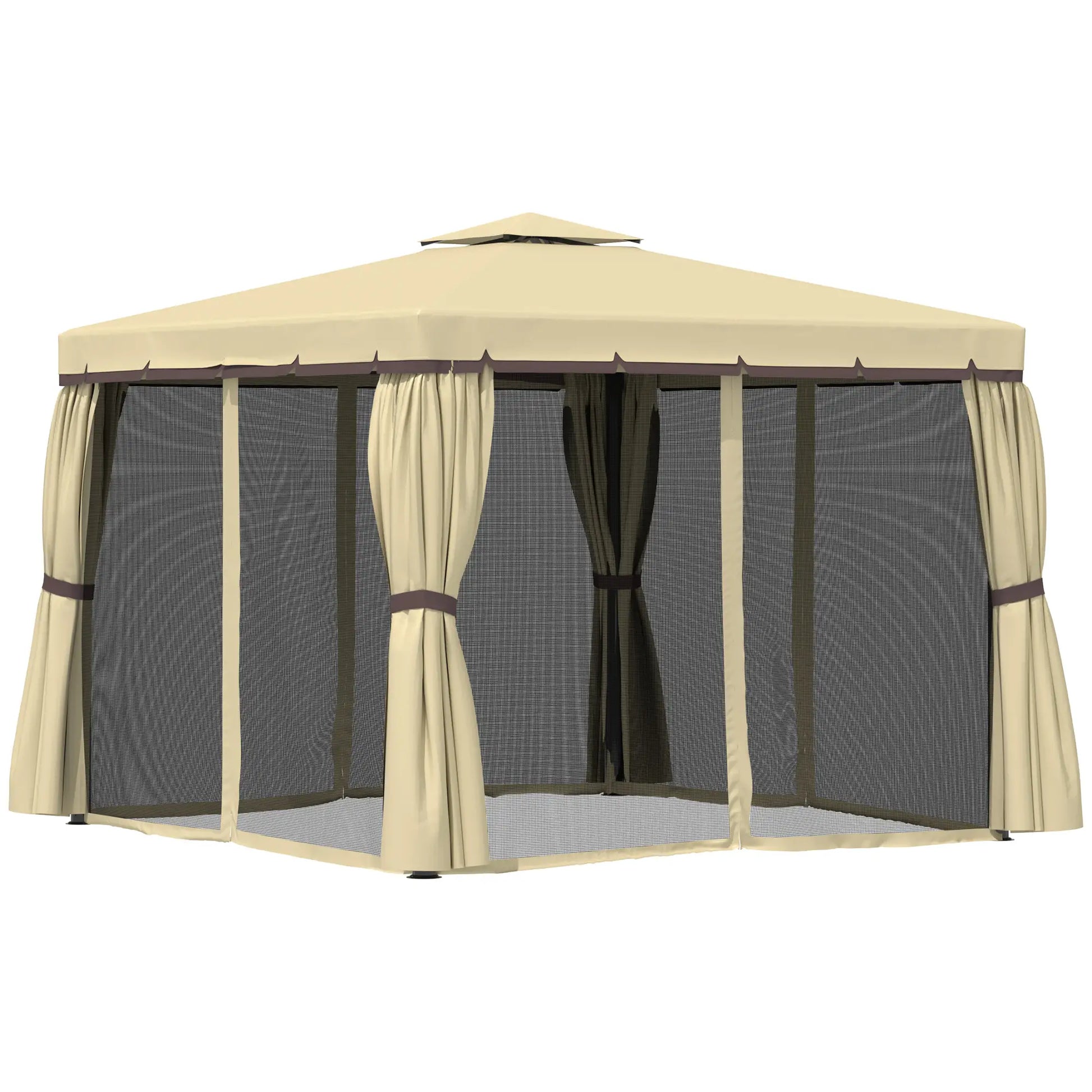 10' x 10' 2-Tier Gazebo, Zippered Mesh Sidewalls, Aluminum Frame, Beige Gazebos Beige at Gallery Canada