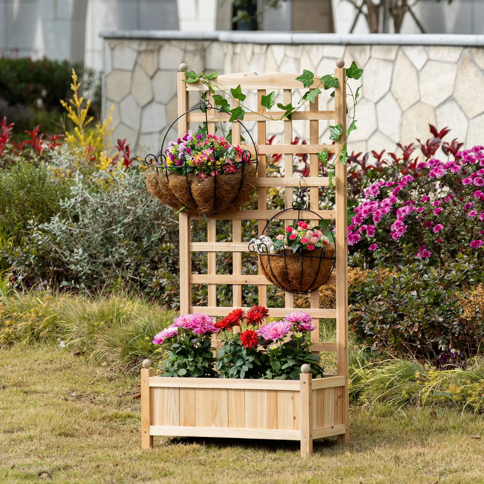 24" x 12" x 49" Raised Garden Bed, Trellis Board Back, Strong Wooden Design Elevated Garden Beds at Gallery Canada