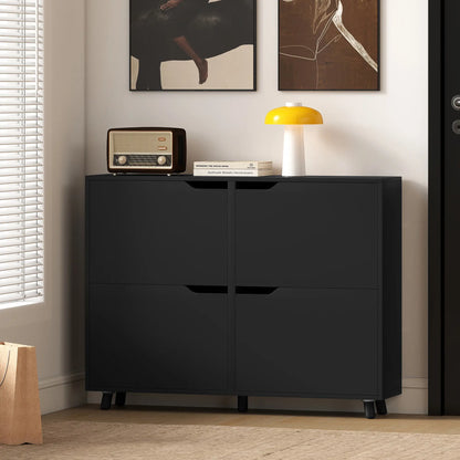 Narrow Shoe Cabinet, 4 Flip Drawers, Adjustable Shelves, 16 Pairs, Black Shoe Storage Cabinets & Racks at Gallery Canada