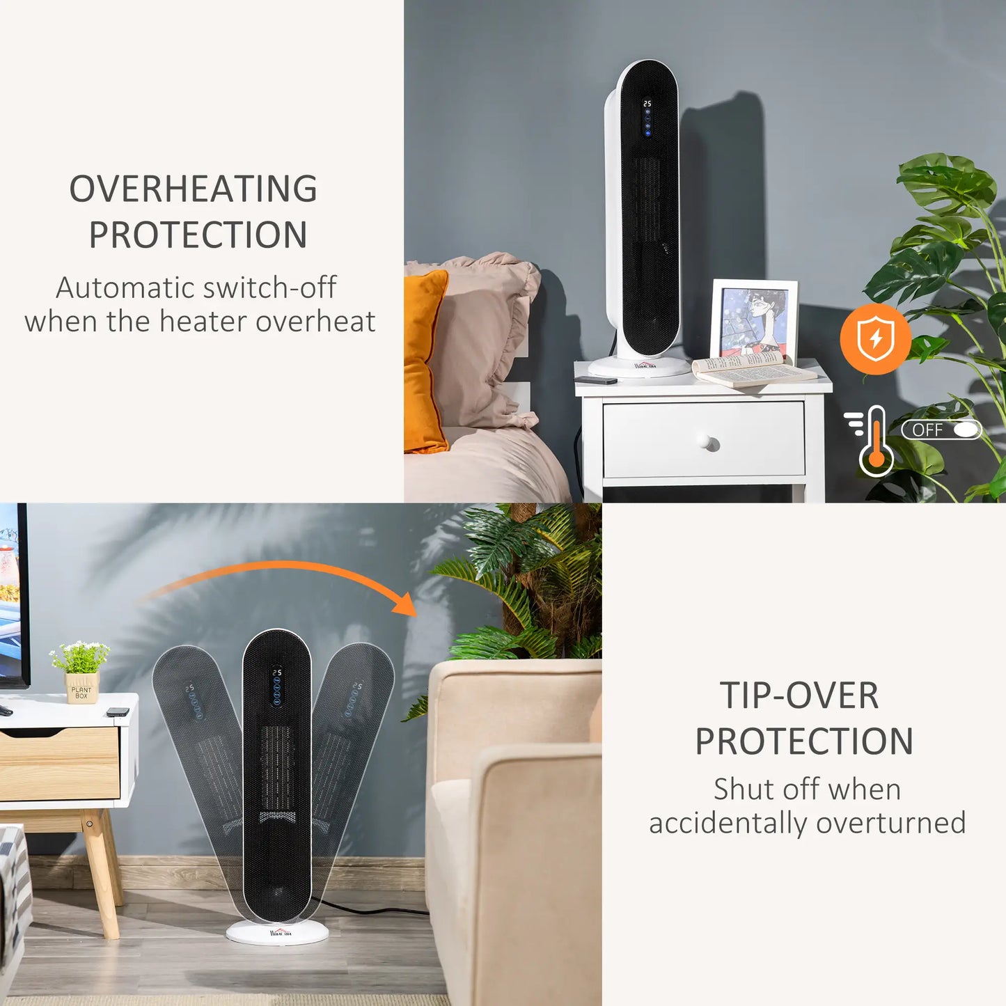 Ceramic Space Heater, Indoor Tower, 45 Degree Oscillation, Remote, 24H Timer, 1500W/1000W Electric Tower Heaters at Gallery Canada