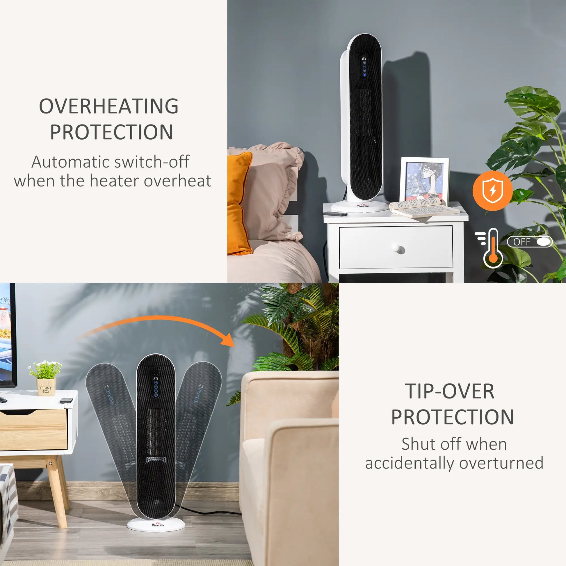 Ceramic Space Heater, Indoor Tower, 45 Degree Oscillation, Remote, 24H Timer, 1500W/1000W Electric Tower Heaters at Gallery Canada