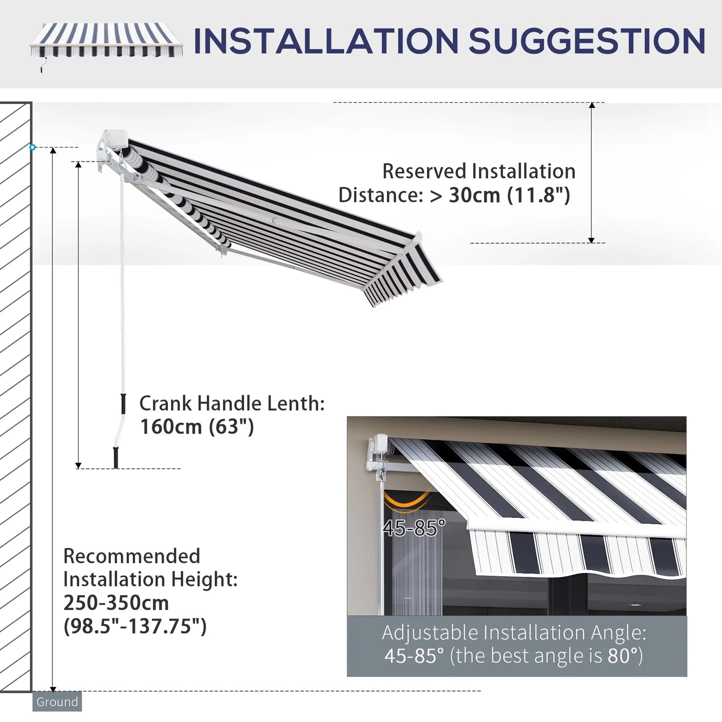 8' x 7' Retractable Awning, UV Water-Resistant Fabric, Aluminum Frame, Blue White, Blue Deck Awnings at Gallery Canada