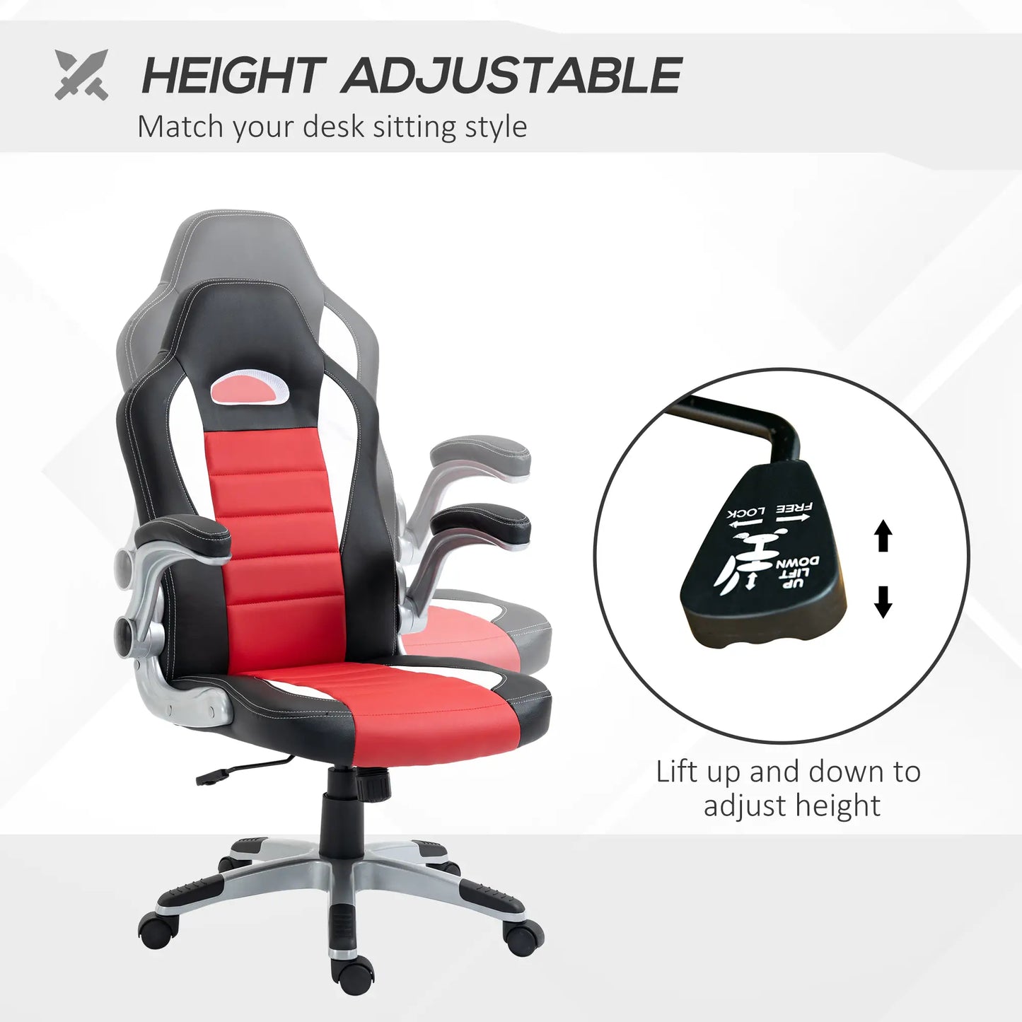 Racing Gaming Chair, PU Leather, Adjustable Height, Flip Up Armrest, Red Video Game Chairs at Gallery Canada