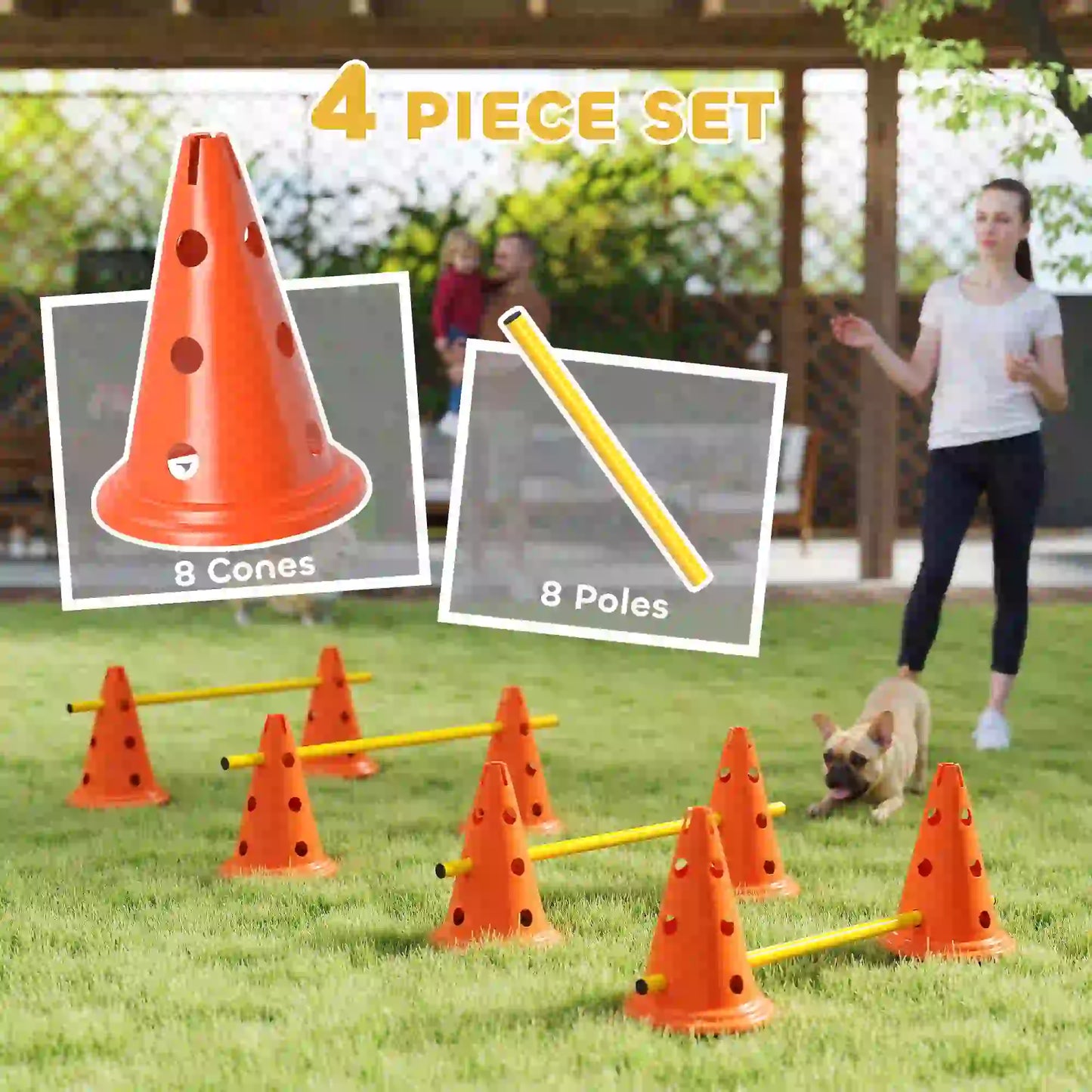 Dog Agility Hurdle Set, Adjustable Obstacle Course, 8 Cones 8 Poles, Orange Dog Agility Training Equipment at Gallery Canada