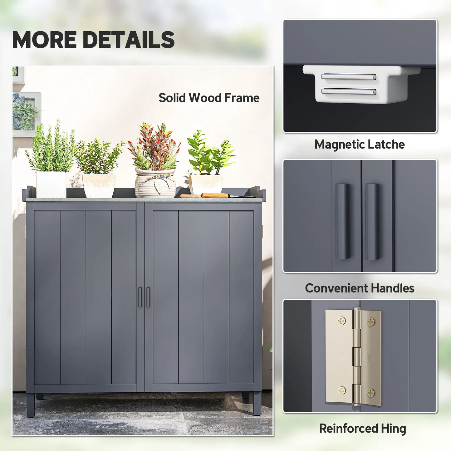 Outdoor Garden Storage Cabinet, Potting Bench with Galvanized Top, Grey Sheds at Gallery Canada