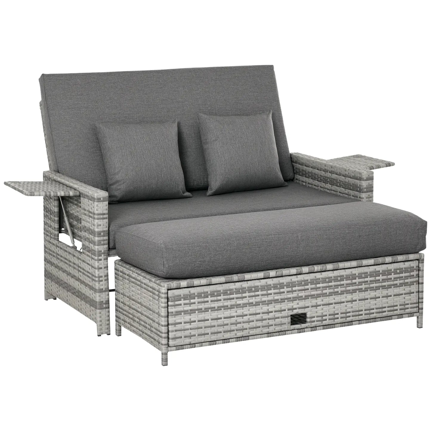 2 Piece Rattan Outdoor Daybed, 2 Seater Sofa Set with Footstool, Grey Patio Furniture Sets at Gallery Canada