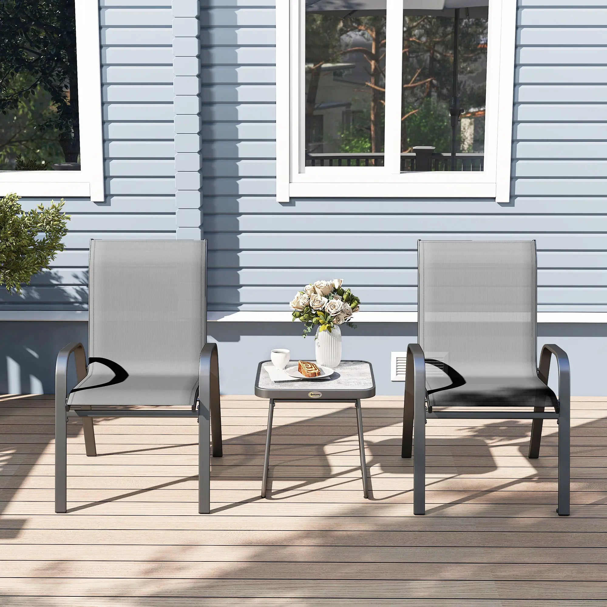 Outdoor Bistro Set, 3-Piece Patio Set, Mesh Fabric, Light Grey Bistro Sets at Gallery Canada