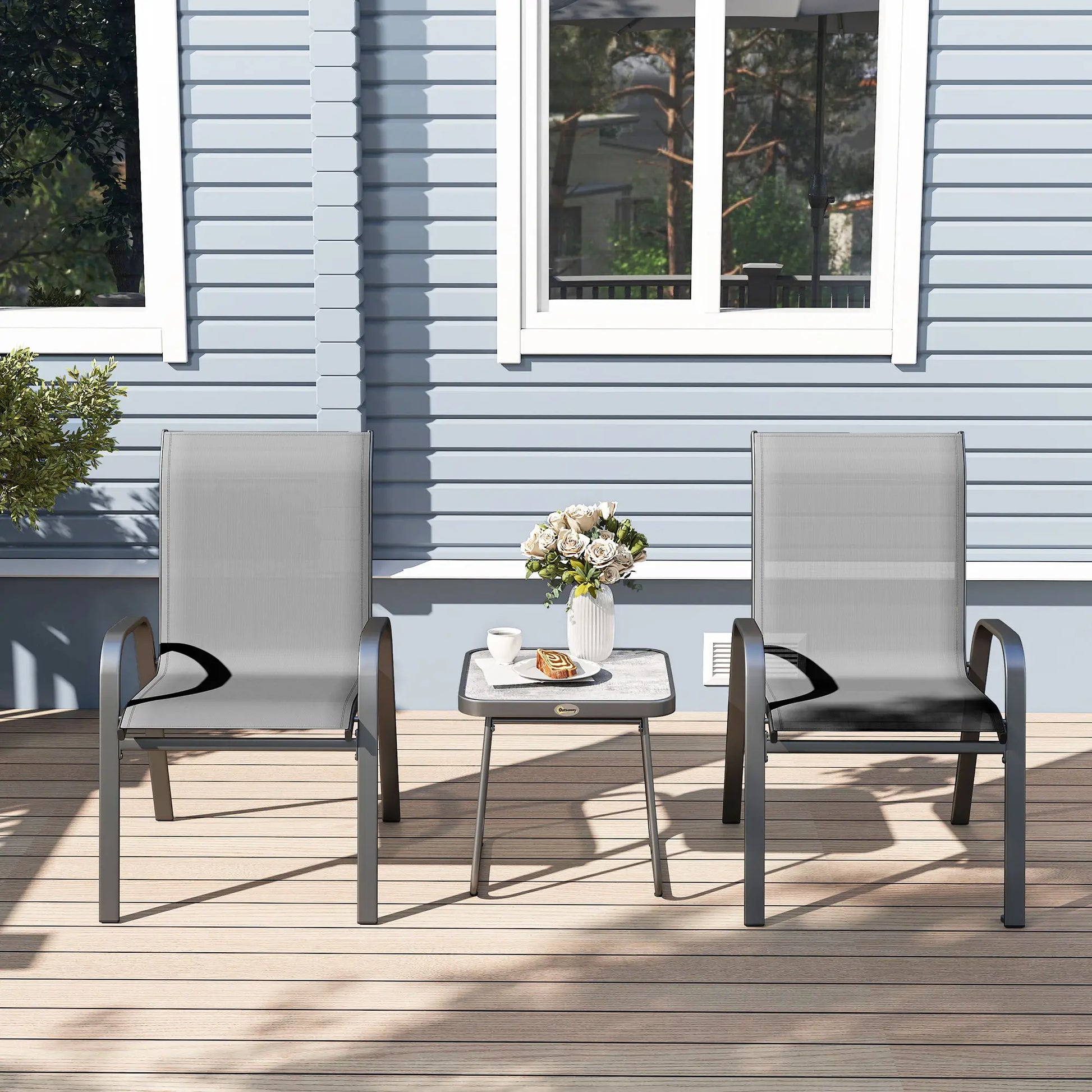 Outdoor Bistro Set, 3-Piece Patio Set, Mesh Fabric, Light Grey Bistro Sets at Gallery Canada