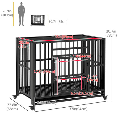 37" Heavy Duty Dog Crate, Foldable, Wheels, Double Locks, Removable Tray, Black Houses, Kennels & Pens at Gallery Canada