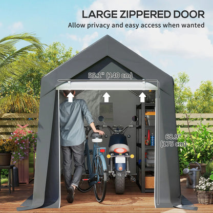 7' x 12' Outdoor Storage Shed, Portable Garage, Roll-up Door, Dark Grey