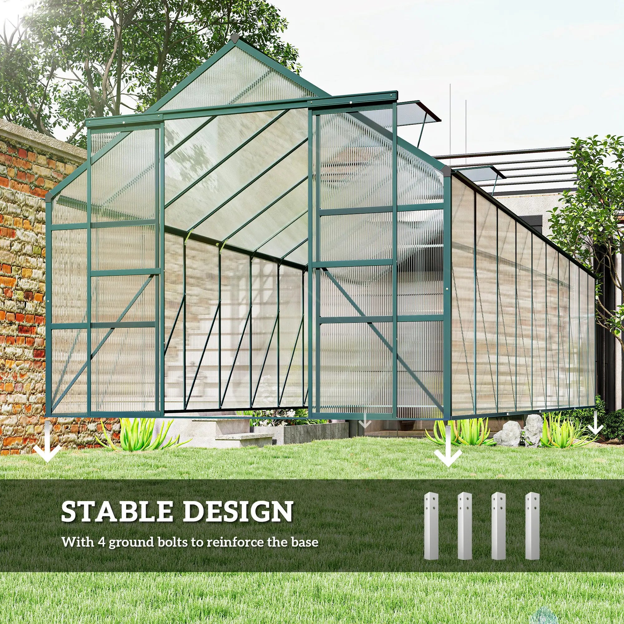 Aluminum Greenhouse, Polycarbonate Walk-In, 20' x 8', Green Walk In Greenhouses at Gallery Canada