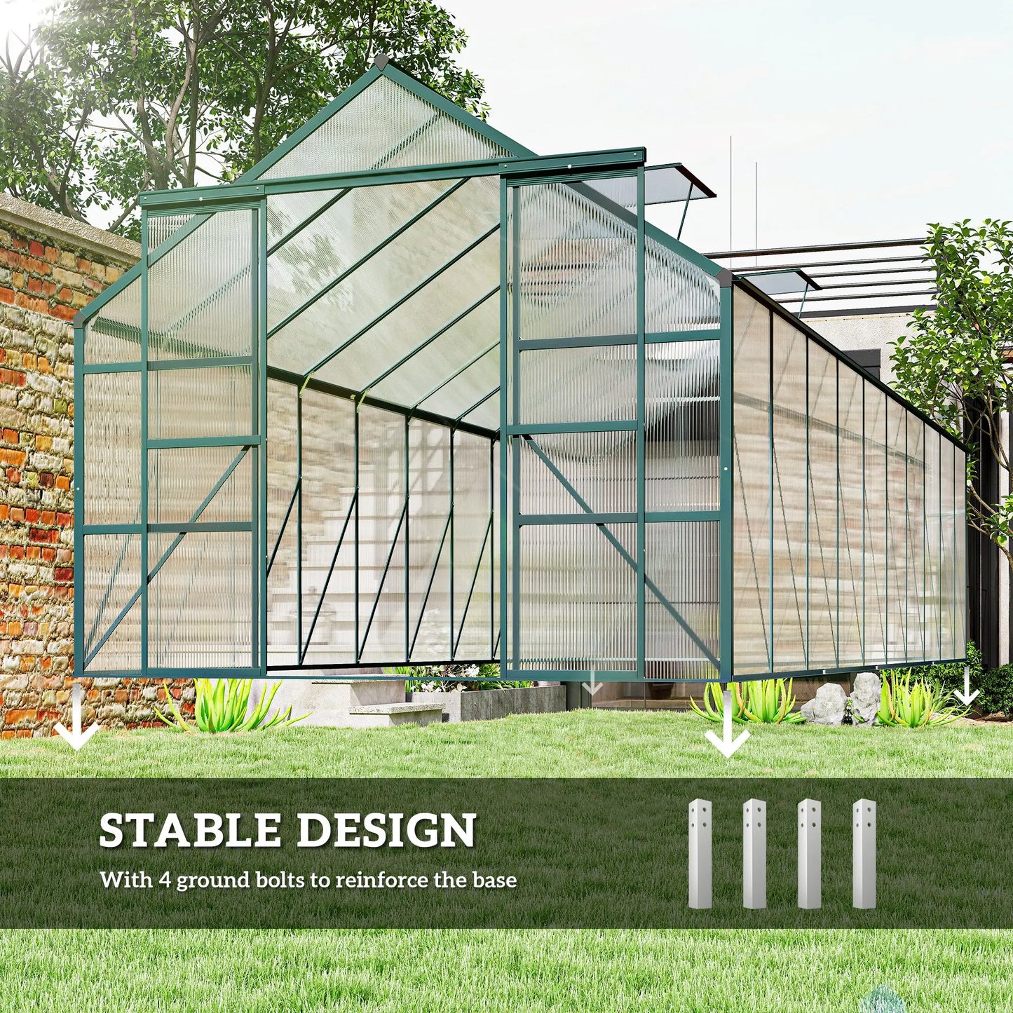Aluminum Greenhouse, Polycarbonate Walk-In, 20' x 8', Green Walk In Greenhouses at Gallery Canada