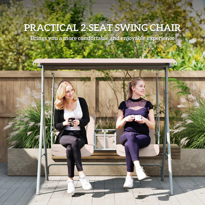Double Outdoor Swing Chair, 2 Person, Covered, Beige Patio Swings with Stand at Gallery Canada
