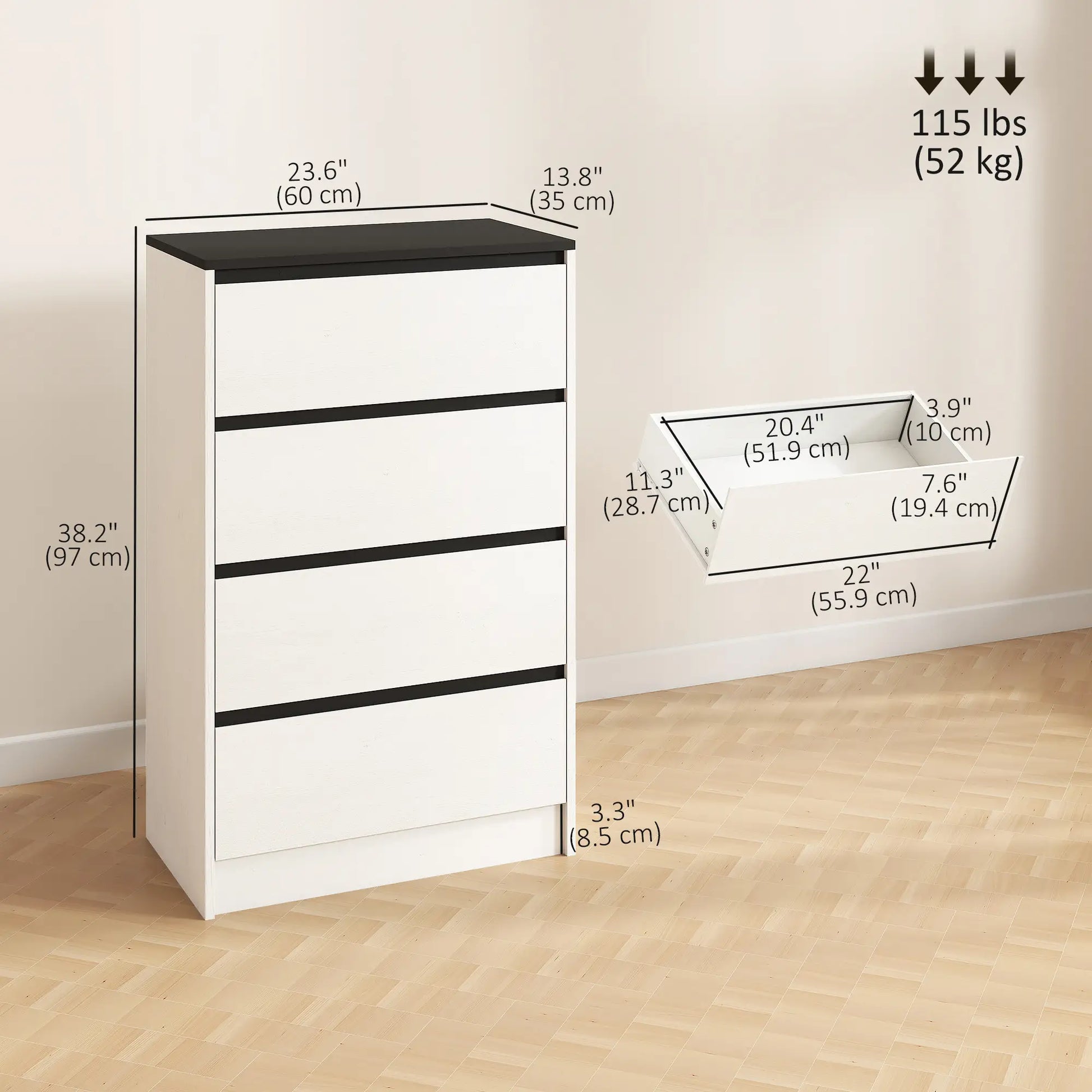 Tall Chest of Drawers, 4 Drawer Dresser, White Wood Effect, White Storage Cabinets at Gallery Canada