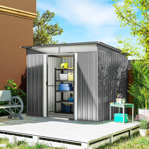 9' X 6.5' Outdoor Metal Garden Shed, Utility Tool Storage, Light Grey