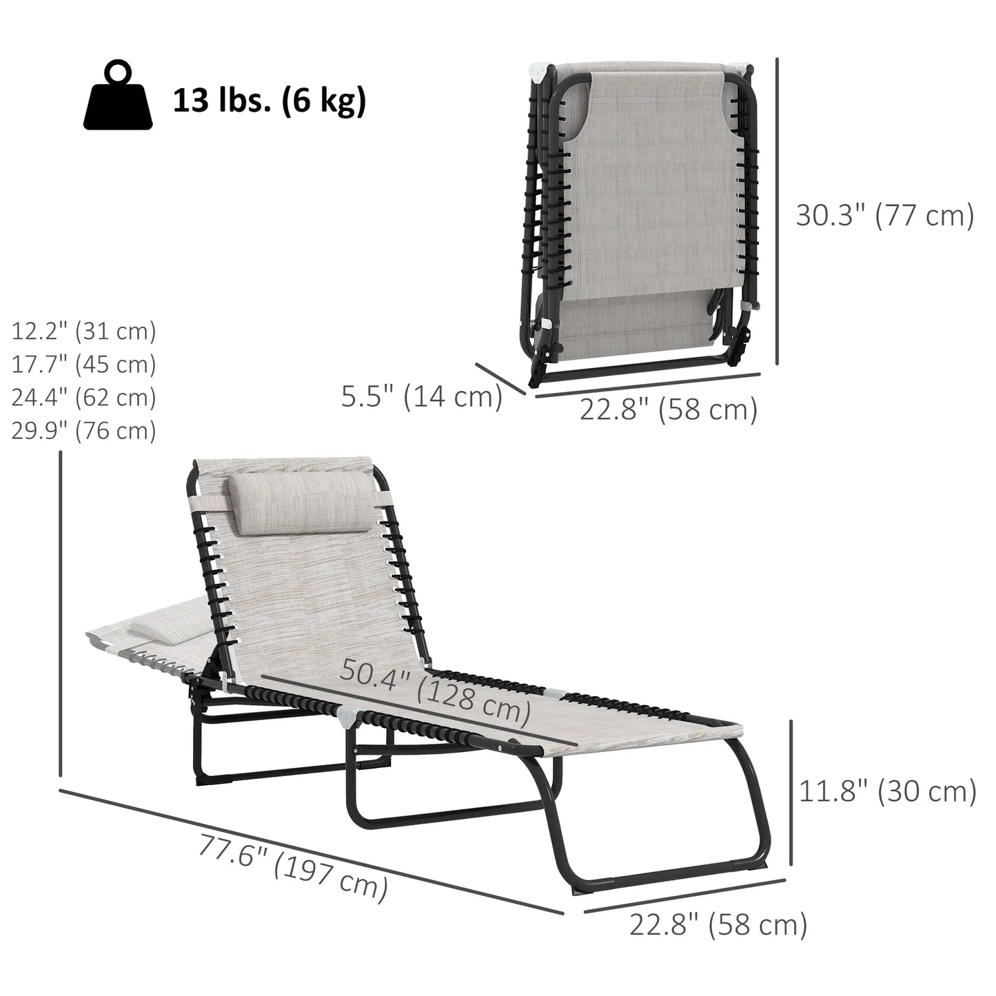 Outdoor Folding Lounge Chair, 4-Level Adjustable, Cream Lounger Chairs at Gallery Canada