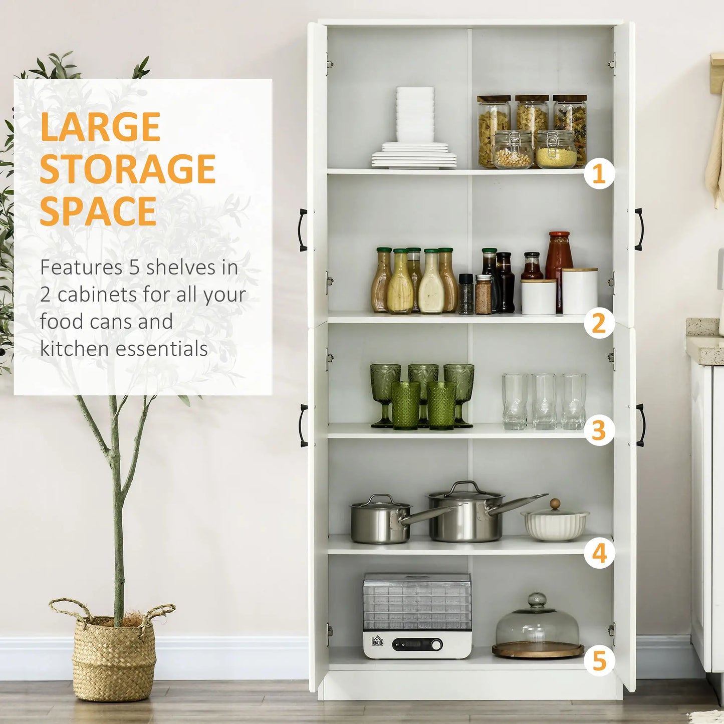 71" Freestanding Kitchen Pantry Cabinet, 4 Doors, Adjustable Shelves, White Kitchen Pantry Cabinets at Gallery Canada