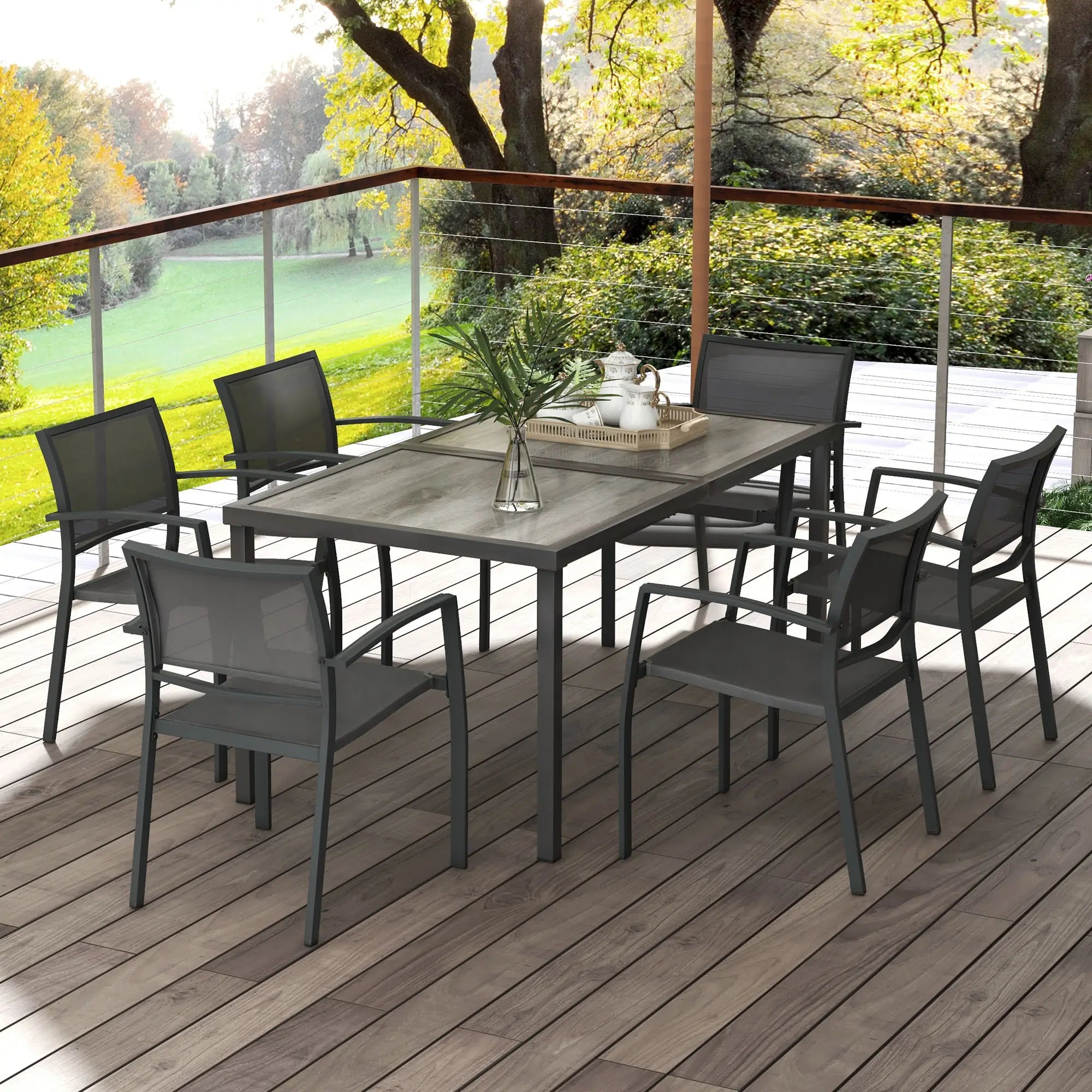 7-Piece Outdoor Dining Set, 6 Stackable Chairs, Plastic Top Table Outdoor Dining Sets at Gallery Canada