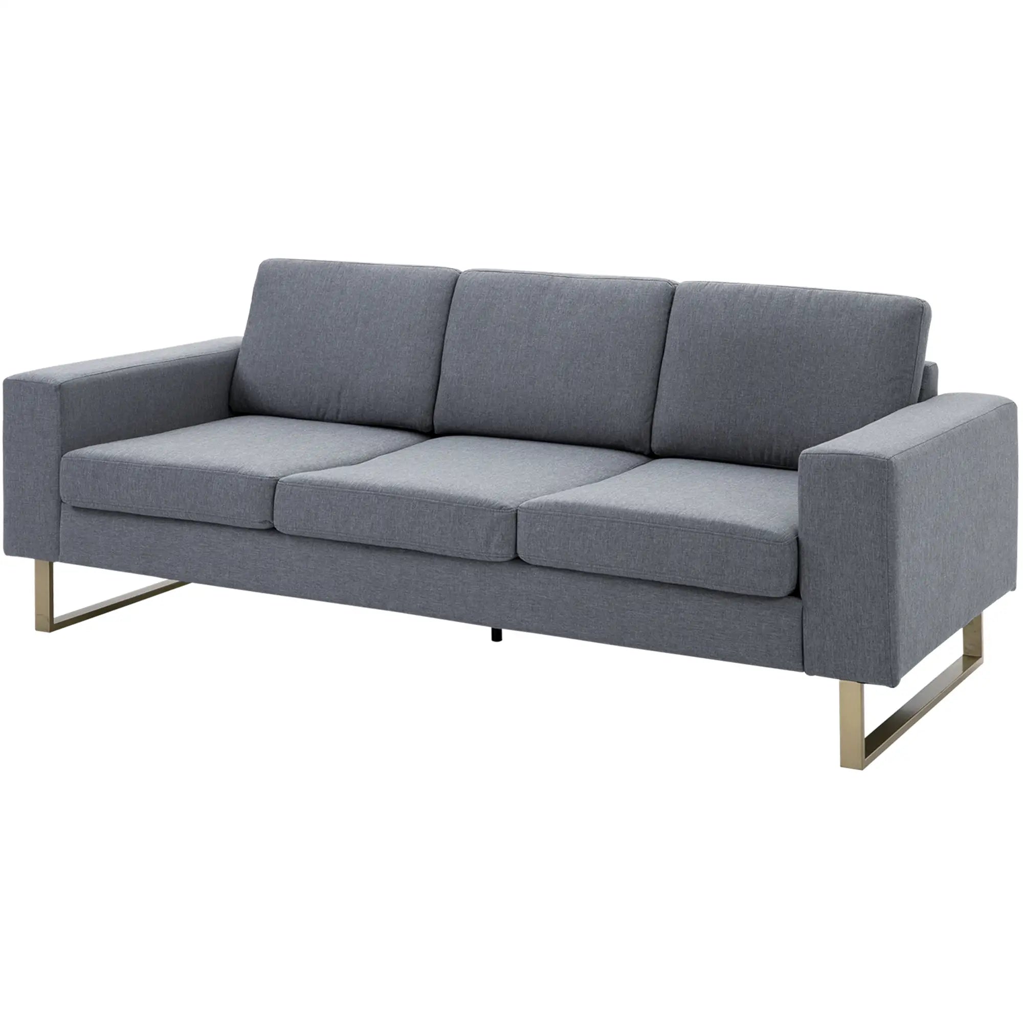 3 Seater Sofa, Linen Upholstered, Steel Leg, Wide Armrest, Grey 3-Seater Sofas at Gallery Canada