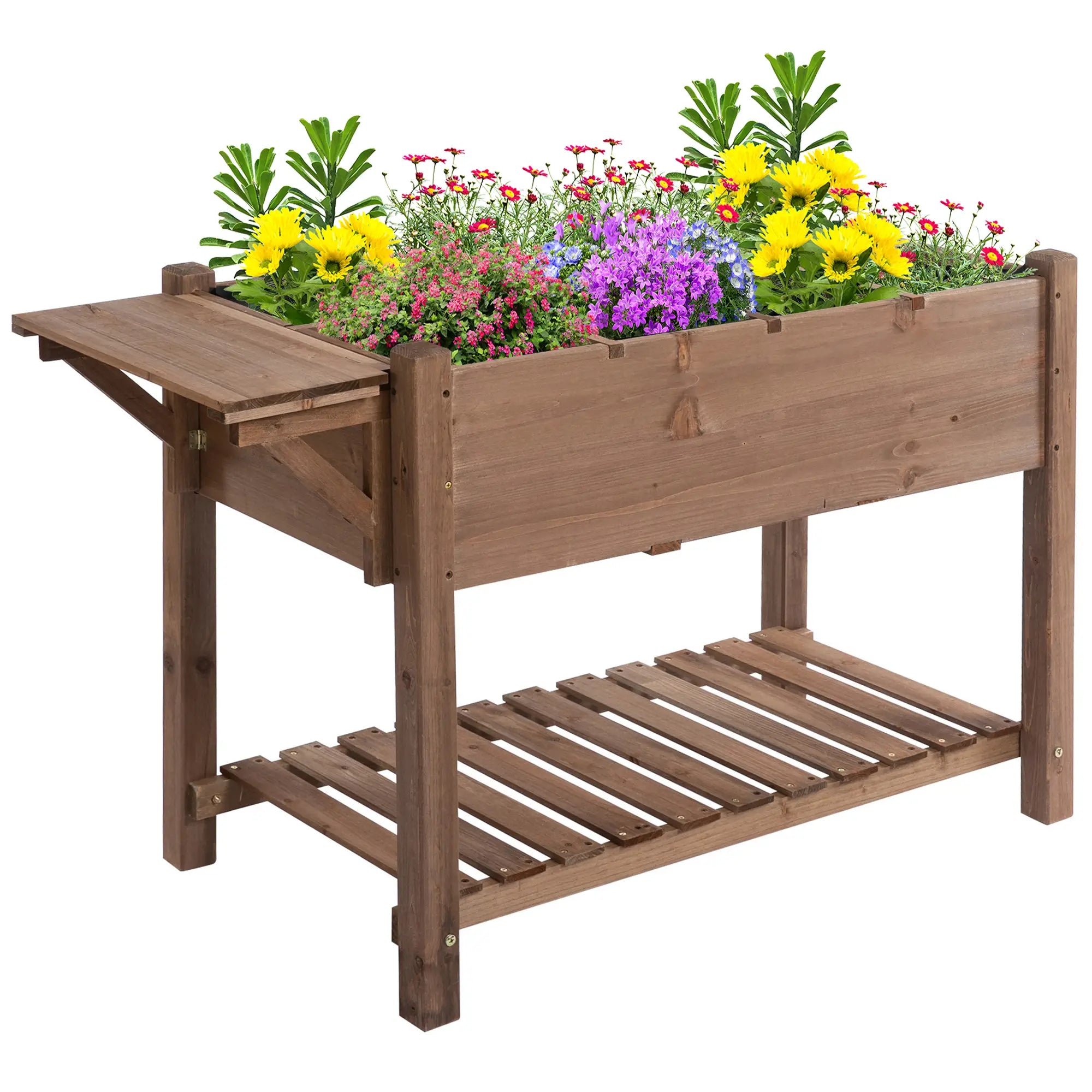 Raised Garden Bed, 8 Grids with Storage Shelf, Elevated Planter Box, Brown Elevated Garden Beds Brown at Gallery Canada