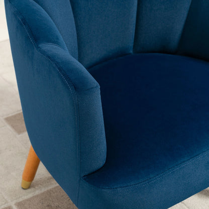Modern Accent Chair, Upholstered Velvet Armchair with Wood Legs, Blue Accent Chairs at Gallery Canada