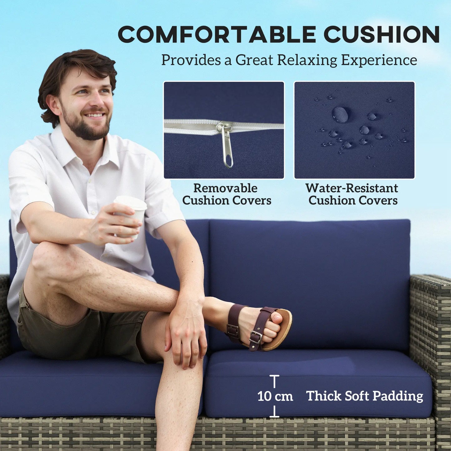 Wicker Outdoor Sofa, All Weather Patio Loveseat With Cushions, Dark Blue Patio Furniture Sets at Gallery Canada