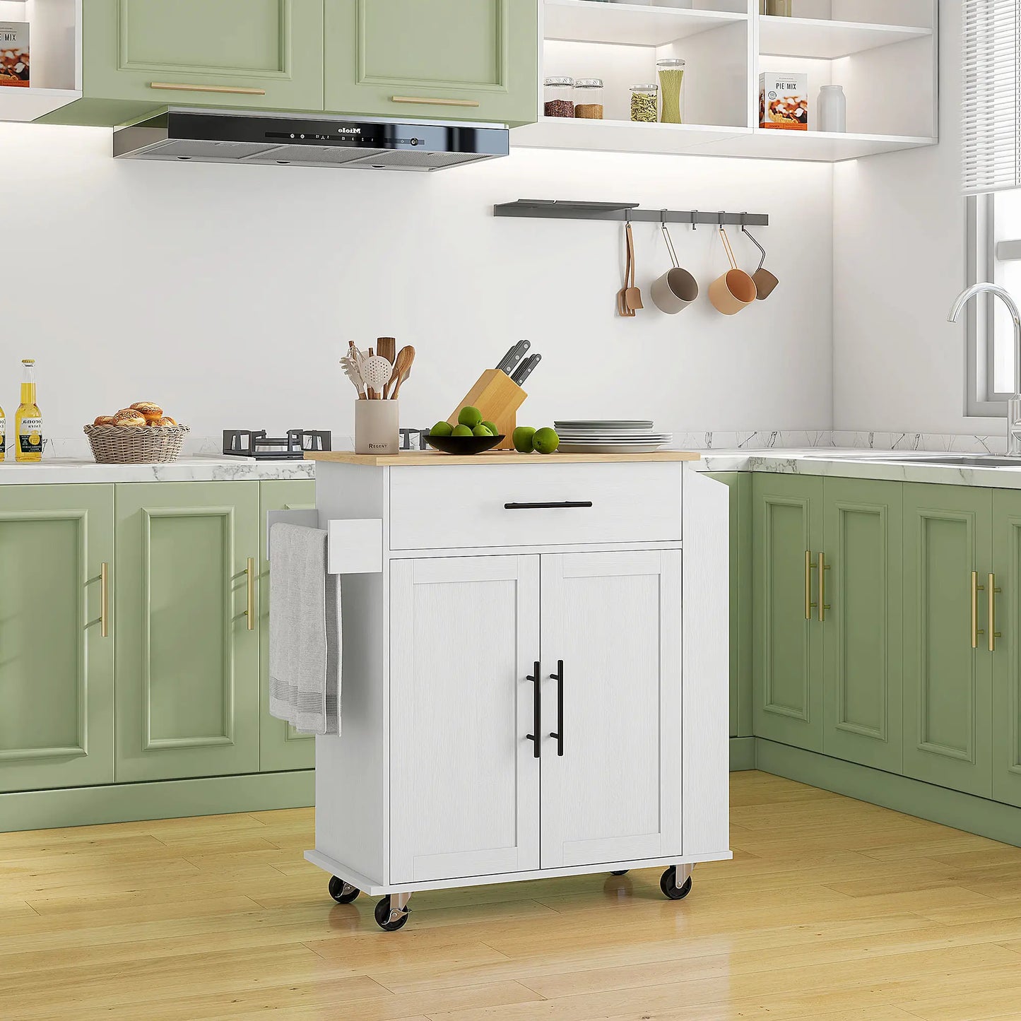 Rolling Kitchen Island with Wheels, Power Outlets, Drawer, Doors Kitchen Islands & Kitchen Carts at Gallery Canada