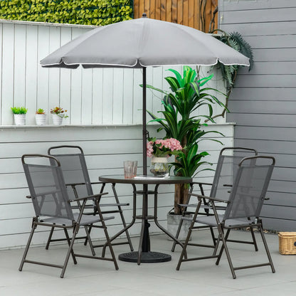 6-Piece Outdoor Dining Set, Round Table, 4 Folding Chairs, Grey Outdoor Dining Sets at Gallery Canada