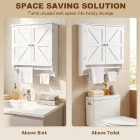 Bathroom Wall Cabinet with Adjustable Shelf, 2 Doors, Towel Racks, White