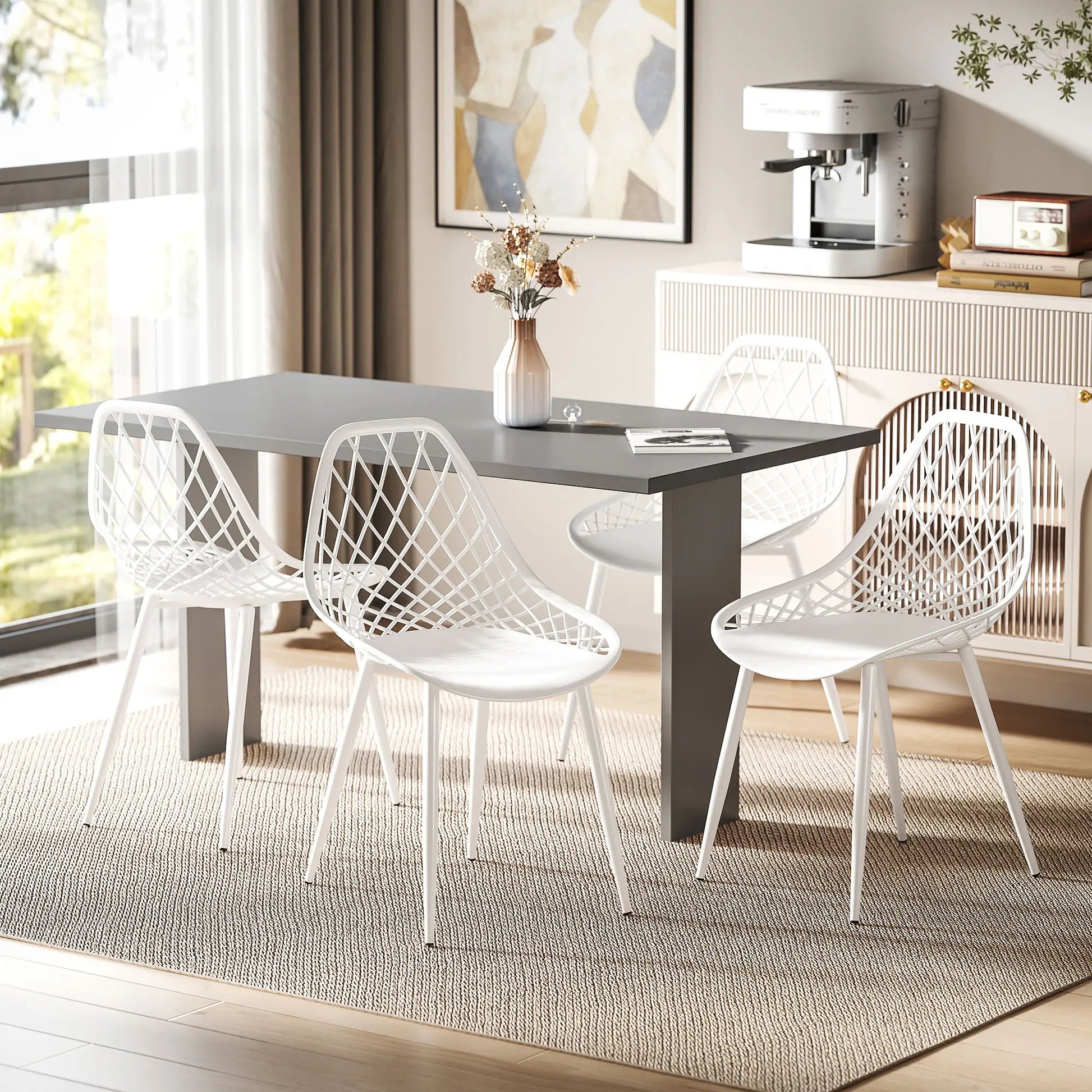 Modern Dining Chairs Set of 4, Plastic with Metal Legs, White Dining Chairs at Gallery Canada