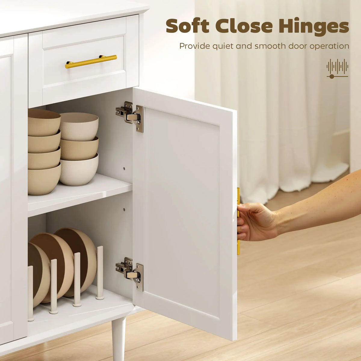 55" Buffet Cabinet, Soft-Close Doors, 2 Drawers, 3 Shelves, White Bar Cabinets at Gallery Canada