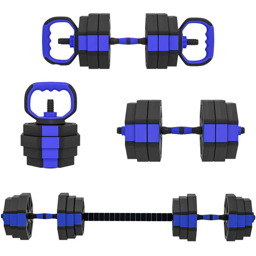 4-in-1 Adjustable Dumbbell Set, 55lbs, Blue