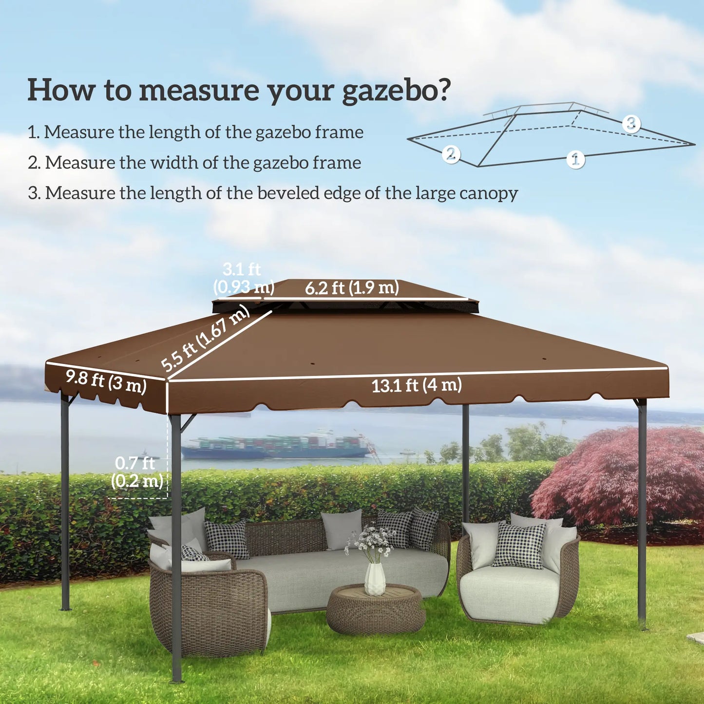 13' x 10' Gazebo Canopy, Double Vented Roof, Coffee Gazebo Canopy Replacement at Gallery Canada